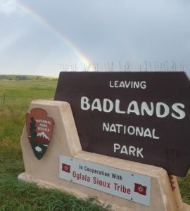 Sign showing Badlands National Park, close to Lewis and Clark National Historic Trail
