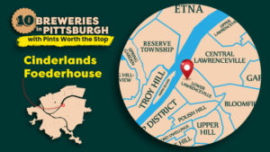 Map marking the location of pittsburgh breweries