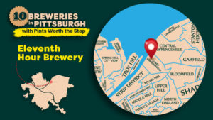Map marking the location of pittsburgh breweries