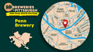 Map markign the location of pittsburgh breweries