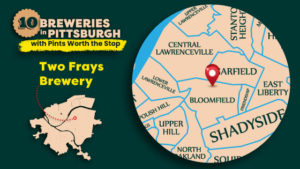 Map marking the location of Two Frays Brewery