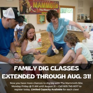 The Mammoth Site family dig classes advertisement.