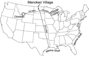 Relative distance from origin site and Menoken Village of artifacts found at Menoken Indian Village State Historic Site.